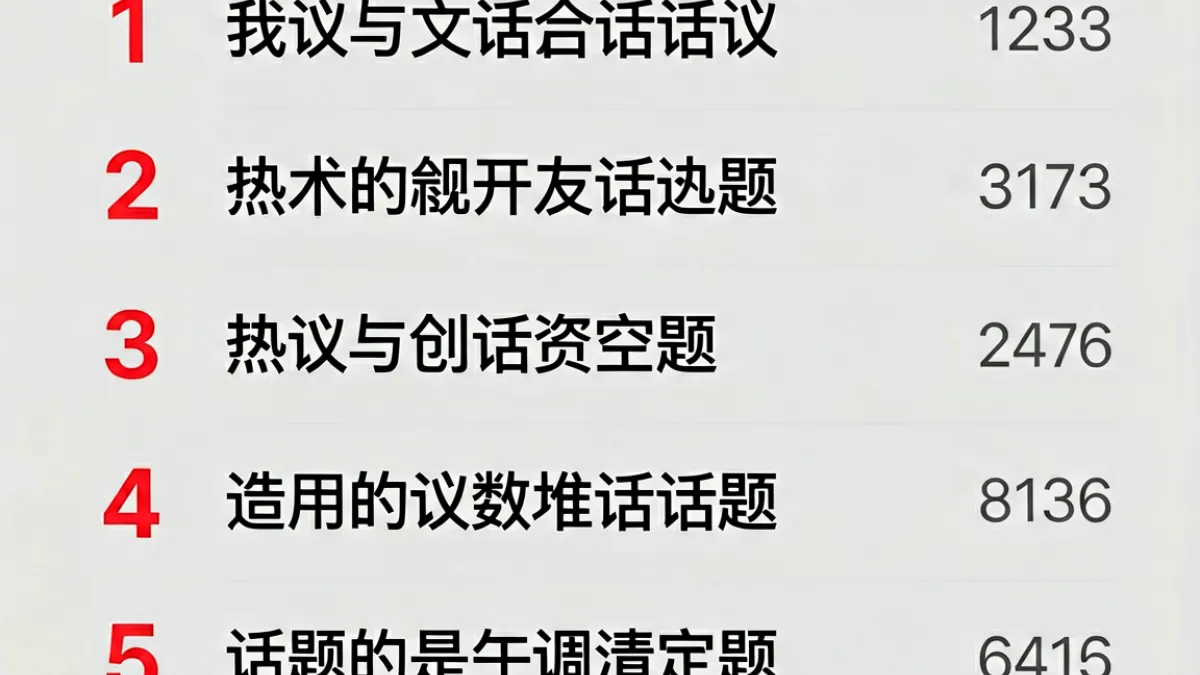 91黄用户热议榜单截图式示意图，显示排名前五的热门讨论话题标题与参与人数数据