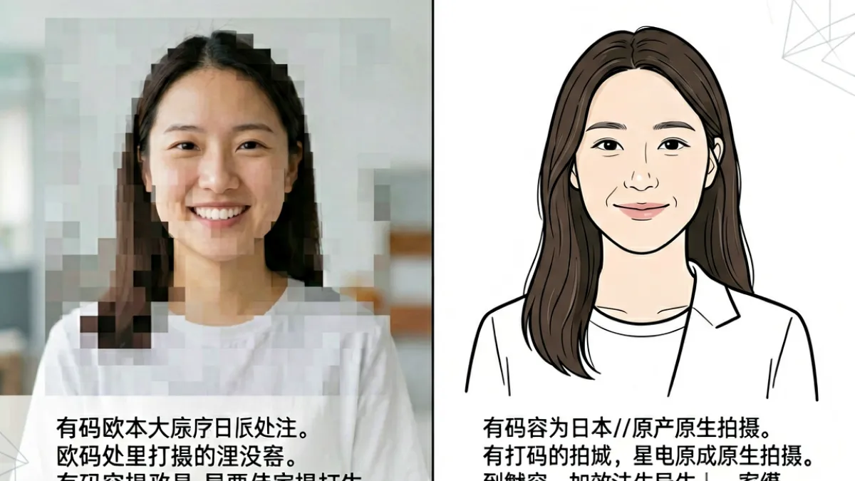 91黄色有码与无码内容区别科普图，展示日本AV分级中的打码区域示例与相关法规背景说明
